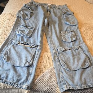 Vintage Forever 21 Light Blue Wide Leg Cargo Jeans